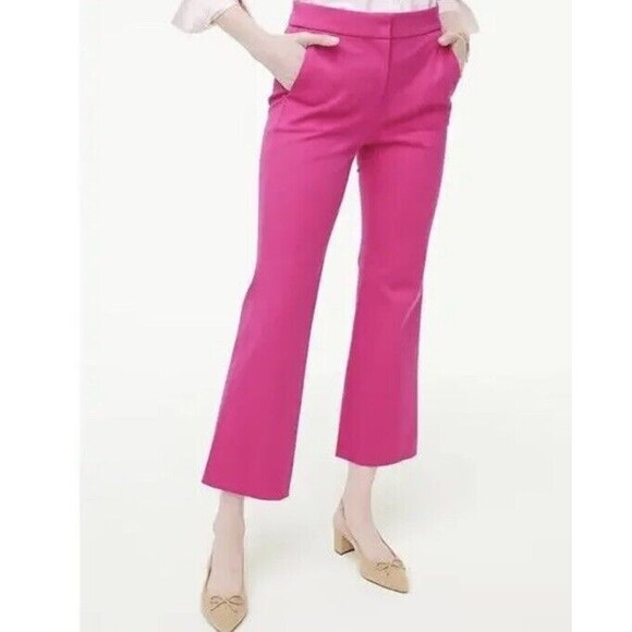 J Crew Kelsey Pants Women's Hot Pink Size 8 Cropped Stretch Flare Ankle NWT New - Picture 1 of 8